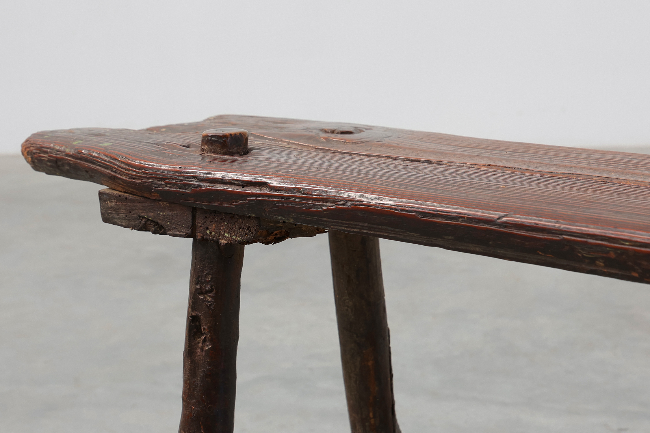 French Primitive Wooden Bench with Splayed Legs, 19th Centurythumbnail